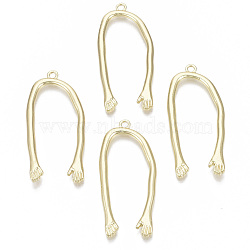 Alloy Pendants, U Shape with Hands, Light Gold, 43x19x2mm, Hole: 2mm(PALLOY-N155-28)