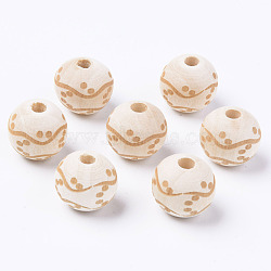 Unfinished Natural Wood European Beads, Large Hole Beads, for DIY Painting Craft, Laser Engraved Pattern, Round, Antique White, 16x14.5mm, Hole: 4mm(WOOD-S057-018A)
