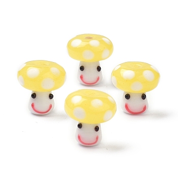 Handmade Lampwork Beads, Smiling Face Mushroom Beads, Yellow, 13x13mm, Hole: 3mm