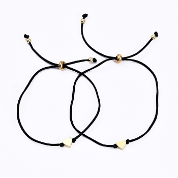 Mother's Day Jewelry, Mother and Daughter Adjustable Nylon Thread Slider Bracelets Sets, with Brass Beads, Heart, Golden, Black, Inner Diameter: 2-1/2~3-1/4 inch(6.25~8.3cm), 2pcs/set