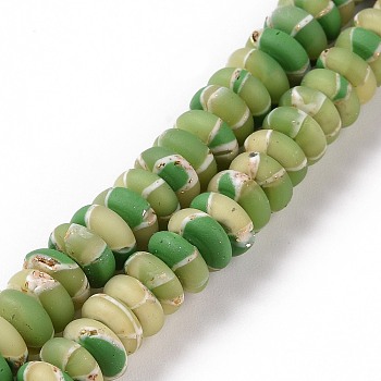 Handmade Polyester Clay Beads Strand, with Gold Foil, Abacus, Yellow Green, 7.5~8x3.5mm, Hole: 2mm, about 106~112pcs/strand, 15.55''~16.02''(39.5~40.7cm)
