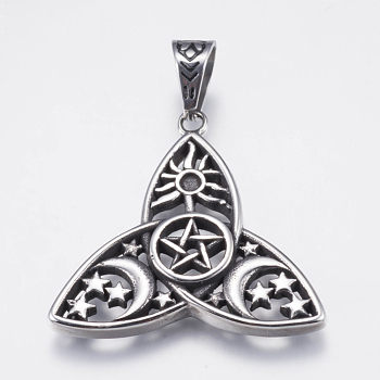 304 Stainless Steel Pendants, Trinity Knot/Triquetra, Irish, Antique Silver, 41.5x41.5x5mm, Hole: 8x11mm