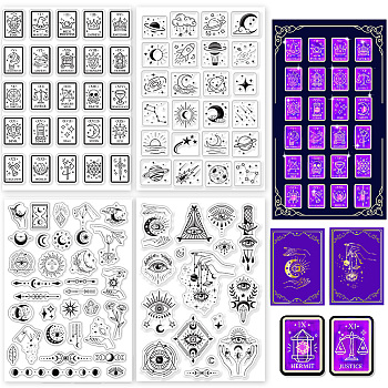 4 Sheets 4 Styles Divination Theme PVC Plastic Stamps, for DIY Scrapbooking, Photo Album Decorative, Cards Making, Stamp Sheets, Mixed Shapes, 160x110x3mm, about 1 sheet/style