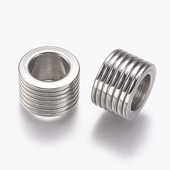 Tarnish Resistant 304 Stainless Steel Beads, Grooved Beads, Column, Large Hole Beads, Stainless Steel Color, 13x8.5mm, Hole: 8mm