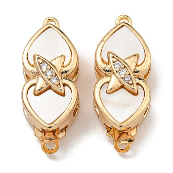 Brass Micro Pave Clear Cubic Zirconia Box Clasps, with Shell, Butterfly, Real 18K Gold Plated, 24x9.5x7.5mm, Hole: 1.2mm