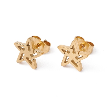 304 Stainless Steel Star Stud Earrings for Men Women, Golden, 9x9.5mm, Pin: 0.8mm