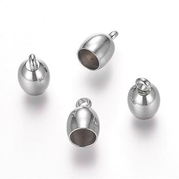 304 Stainless Steel Cord Ends, End Caps, Oval, Stainless Steel Color, 10.5x7mm, Hole: 2.4mm