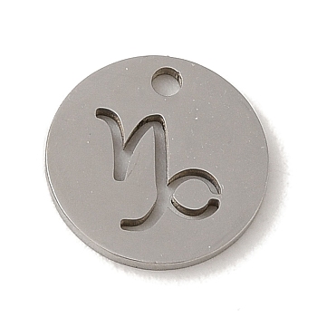 201 Stainless Steel Charms, Laser Cut, Flat Round with Constellation Charm, Capricorn, 12x1mm, Hole: 1.5mm