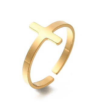 304 Stainless Steel Rings for Women, Crucifix, Real 18K Gold Plated, 10.5mm, Inner Diameter: 18.5mm