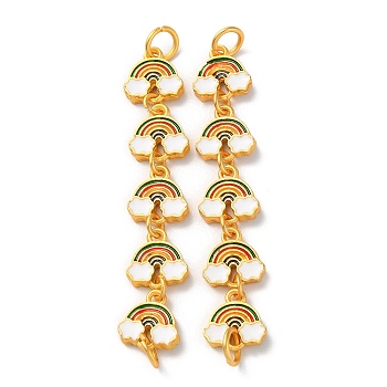 Rack Plating Alloy Enamel Connector Charms, 5 Rainbow Links with Cloud, Cadmium Free & Lead Free, Matte Gold Color, Colorful, 59x11x2.5mm, Hole: 4.5mm