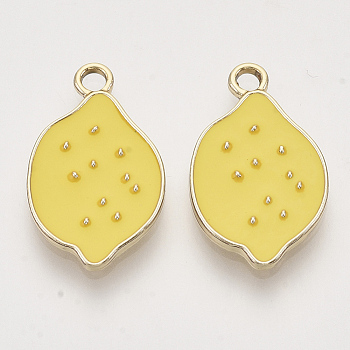Light Gold Plated Alloy Charms, with Enamel, Lemon, Yellow, 20.5x12.5x2mm, Hole: 2mm