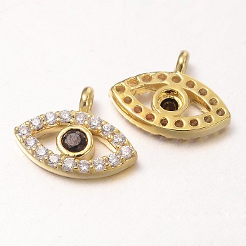 Eye Brass Micro Pave Cubic Zirconia Charms, Golden, 8x11x2mm, Hole: 1mm