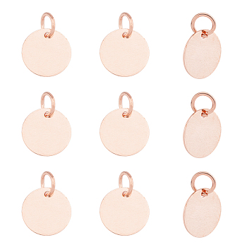 100Pcs Brass Charms, Stamping Blank Tag, Flat Round, Rose Gold, 12x0.5mm, Hole: 3.8mm