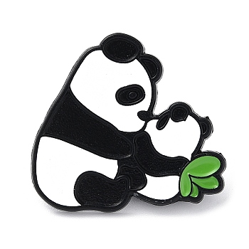 Mother and Son Panda Enamel Pin, Black Tone Alloy Brooch for Backpack Clothes, Lime Green, 28x29x1mm