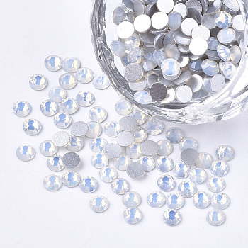 Glass Rhinestone Flat Back Cabochons, Back Plated, Faceted, Half Round, White Opal, SS4, 1.5~1.6x1mm, about 1440pcs/bag