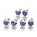 Natural Dyed Lapis Lazuli Stud Earrings, with Brass Findings, Half Round, Platinum, 12mm, Pin: 0.8mm(EJEW-F162-H03)