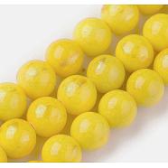 Natural Jade Beads Strands, with Gold Foil, Dyed, Round, Gold, 4mm, Hole: 1mm, about 92~95pcs/strand ,14.96 inch(38cm)(G-F670-A10-4mm)
