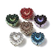 Polymer Clay Rhinestone Beads, with Alloy Finding, Heart, Mixed Color, 26x26x14.5mm, Hole: 1.6mm(CLAY-A004-01)