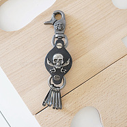 Leather Pendant Keychain, with Alloy Findings and Lobster Claw Clasps, Flat Round with Skull, Slate Gray, 14cm(SKUL-PW0002-062A)