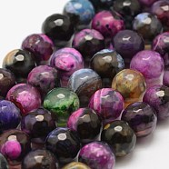 Faceted Natural Fire Crackle Agate Beads Strands, Round, Dyed & Heated, Colorful, 10mm, Hole: 1.5mm, about 38pcs/strand, 14 inch(35.6cm)(X-G-F447-10mm-A07)