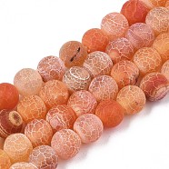 Natural Weathered Agate Beads Strands, Frosted, Dyed, Round, Tomato, 8mm, Hole: 1mm, about 47pcs/strand, 15.7 inch(G-S259-05H-8mm)