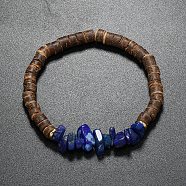 Natural Lapis Lazuli Chips & Coconut Disc Beaded Stretch Bracelets, Inner Diameter: 2-1/8 inch(5.5cm)(PW-WG68238-02)