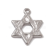 304 Stainless Steel Pendants, Star of David Charm, Stainless Steel Color, 17x13.5x1.5mm, Hole: 1.4mm(STAS-P316-07P)