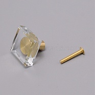 Square Glass Drawer Knobs, with Brass Fittings and Iron Screw, for Home, Cabinet, Cupboard and Dresser, Clear, 29x29x26.8mm, Hole: 3.5mm(FIND-WH0091-30)