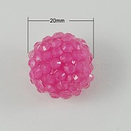 Transparent Style Chunky Round Resin Rhinestone Bubblegum Ball Beads, Camellia, 20x18mm, Hole: about 2.5mm(X-RESI-S259-20mm-ST7)