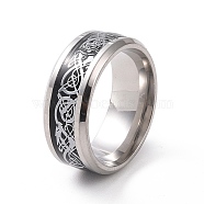 Enamel Dragon Flat Finger Ring, 201 Stainless Steel Jewelry for Women, Stainless Steel Color, Inner Diameter: 17mm(RJEW-I089-12P)