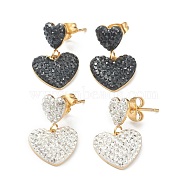 Heart Ion Plating(IP) 304 Stainless Steel Stud Earrings, with Rhinestone, Golden, Mixed Color, 20.5mm, Pin: 0.8mm(EJEW-P191-02G)