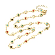 Colorful Enamel Flower Link Chain Necklaces, Brass Jewelry for Women, Real 24K Gold Plated, 17.64 inch(44.8cm)(NJEW-G100-04G)