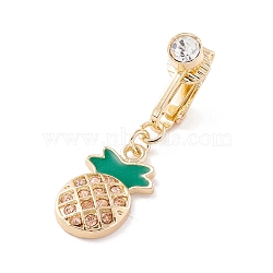 Pineapple Rhinestone Charm Belly Ring, Clip On Navel Ring, Non Piercing Jewelry for Women, Golden, Light Rose, 37mm(AJEW-F057-10G)
