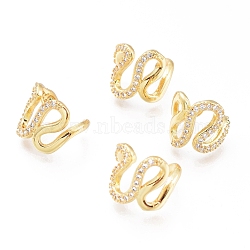 Brass Micro Pave Cubic Zirconia Cuff Earrings, Long-Lasting Plated, Snake, Golden, 10x10x11mm, (long size can expanded and contracted)(EJEW-G279-06G)