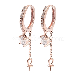 925 Sterling Silver with Cubic Zirconia Hoop Earring Findings, with Pinch Bails and S925 Stamp, for Half Drilled Beads, Rose Gold, 22 Gauge, 13x12.5mm, Pin: 0.6mm(EJEW-B038-14RG)