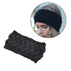 Polyacrylonitrile Fiber Yarn Warmer Headbands, Soft Stretch Thick Cable Knit Head Wrap for Women, Black, 210x110mm(COHT-PW0001-23-28)