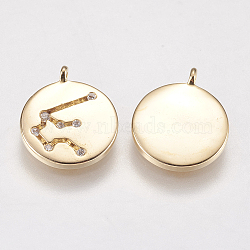 Brass Pendants, with Cubic Zirconia, Real Gold Plated, Twelve Constellations, Clear, Real 18K Gold Plated, 13x11x2.5mm, Hole: 1mm(KK-K215-29J)
