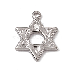 Non-Tarnish 304 Stainless Steel Pendants, Star of David Charm, Stainless Steel Color, 17x13.5x1.5mm, Hole: 1.4mm(STAS-P316-07P)