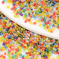 12/0 Glass Seed Beads, Transparent Colours Rainbow, Round Hole, Round, Mixed Color, 12/0, 2~2.5x1.5~2mm, Hole: 0.8mm, about 450g/bag(SEED-T005-07)
