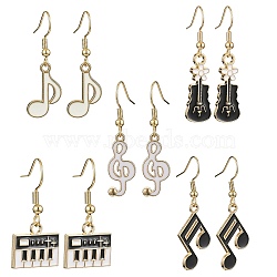 Golden Alloy Enamel Dangle Earrings for Women, Musical Instruments, Mixed Shapes, 30~42x9.5~16mm(EJEW-JE05657)