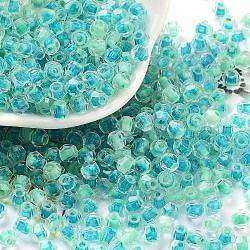 Glass Seed Beads, Inside Colours, Bicone, Dark Turquoise, 4.5x3.5mm, Hole: 1.4mm, about 5625pcs/pound(SEED-A032-01M)