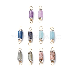 Natural Mixed Gemstone Connector Charms, with Brass Rhinestone Beads and Golden Tone Copper Wires, Faceted Column, 27x7x7mm, Hole: 3.5mm(PALLOY-JF01885)