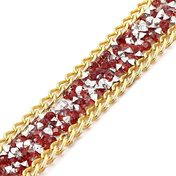 Hotfix Rhinestone Trimming, Resin Rhinestone, with Golden Brass Curb Chain Edge, Hot Melt Adhesive on the Back, Costume Accessories, Siam, 17x2mm