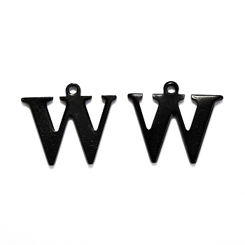 304 Stainless Steel Alphabet Charms, Electrophoresis Black, Letter.W, 12x14x0.7mm, Hole: 1mm