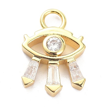 Brass Micro Pave Clear Cubic Zirconia Pendants, Eye, Golden, 15x11x3mm, Hole: 3mm