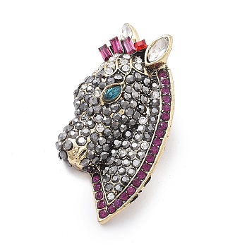 Horse's Head Alloy Rhinestone Brooches, Greige, 52x27mm