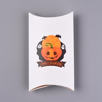 Paper Pillow Boxes, Gift Candy Packing Box, for Halloween, with Pumpkin Jack-O'-Lantern Pattern, Colorful, 12.7x7.1x2.13cm, Unfold: 14.5x7.5x0.12cm