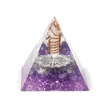 Orgonite Pyramid Resin Energy Generators, Reiki Wire Wrapped Natural Quartz Crystal Hexagonal Prism Inside for Home Office Desk Decoration, 60x60x60mm