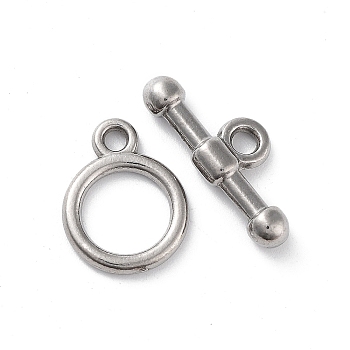 304 Stainless Steel Ring Toggle Clasps, Stainless Steel Color, 13x10x1.5mm, Hole: 1.6mm