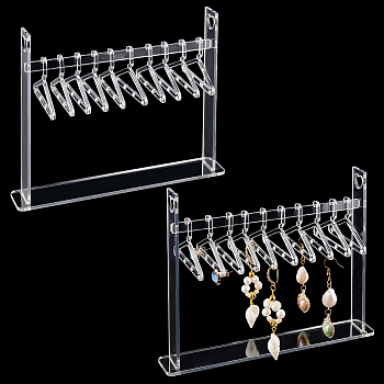 Elite Transparent Acrylic Earring Display Hanging Stands, Coat Hanger Shaped Earring Organizer Holder with 10Pcs Hangers, Clear, Finished Product: 3x18x13.8cm, 2 sets/box